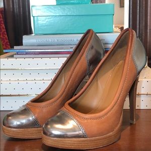 Tory Burch silver and Tan heels sz 9.5